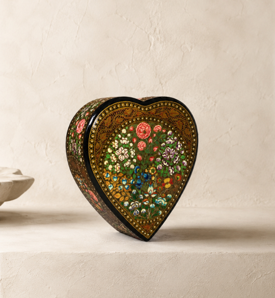 Handcrafted Kashmiri papier-mâché decorative piece with floral design