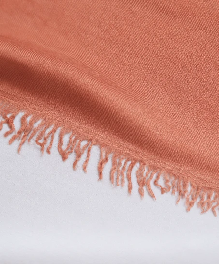Close-up of the handcrafted Kashmiri shawl showing the soft woven fabric, natural texture, and finely finished fringed edge.-1